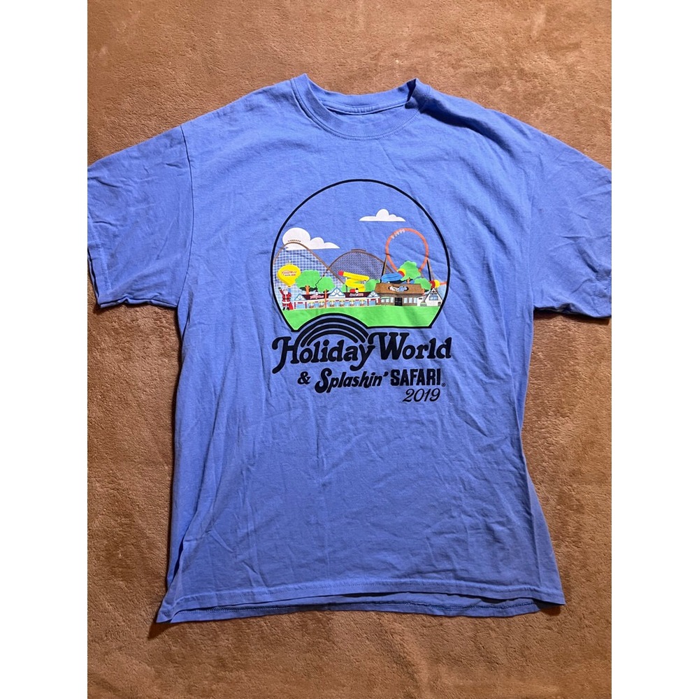 Holiday World & Splashin' Safari 2019 Large Blue Santa Indiana Cotton Shirt